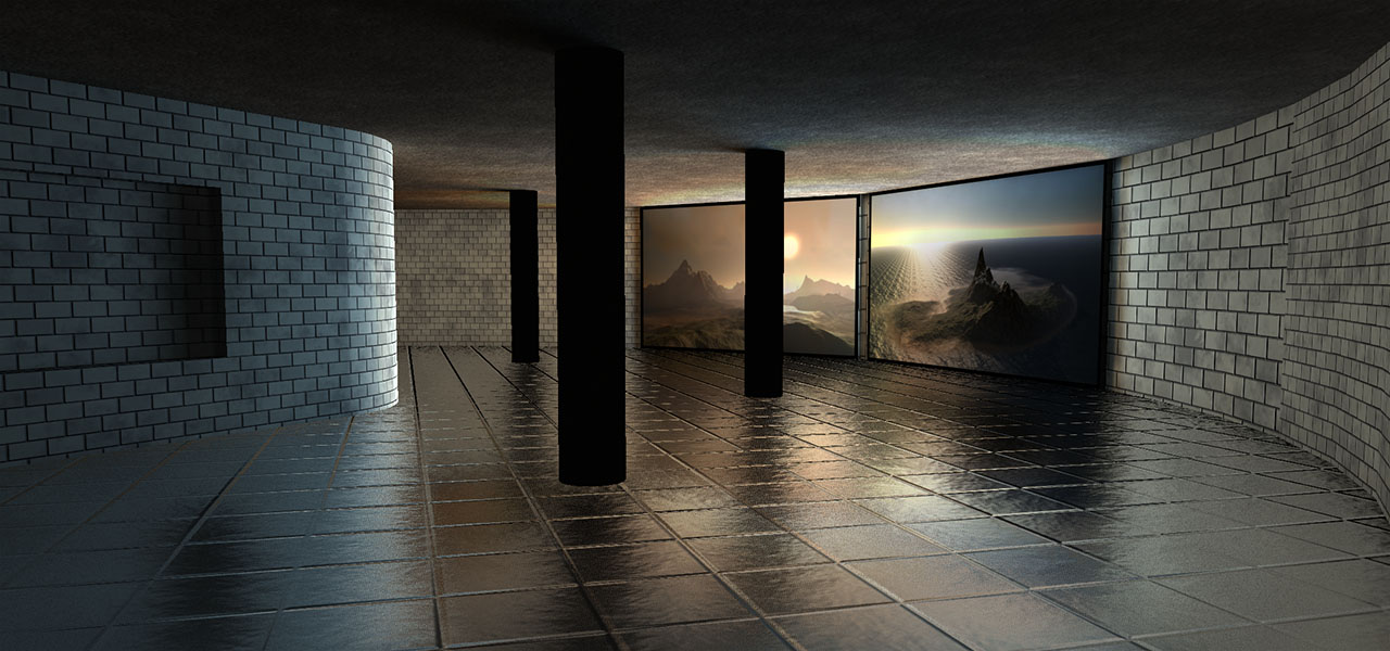 An indoor scene rendered with planar reflections